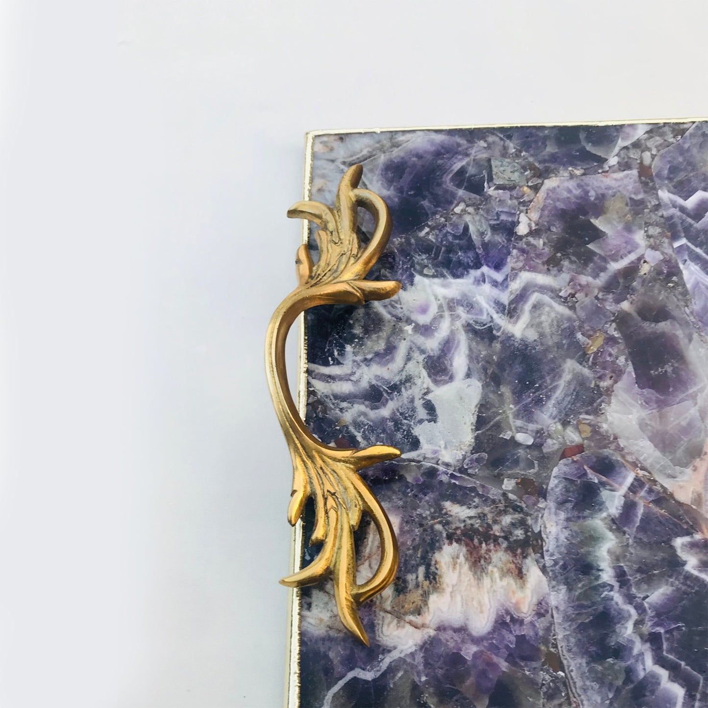 Amethyst Agate Serving Tray With Brass Handles