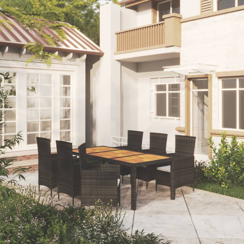 NNEVL 7 Piece Outdoor Dining Set with Cushions Poly Rattan Black