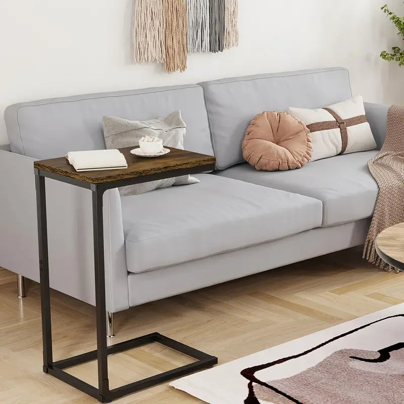 Contemporary C-Shaped Side Table in Rural Brown - Versatile and Stylish