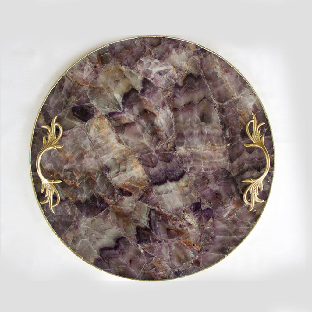 Amethyst Agate Serving Tray With Brass Handles