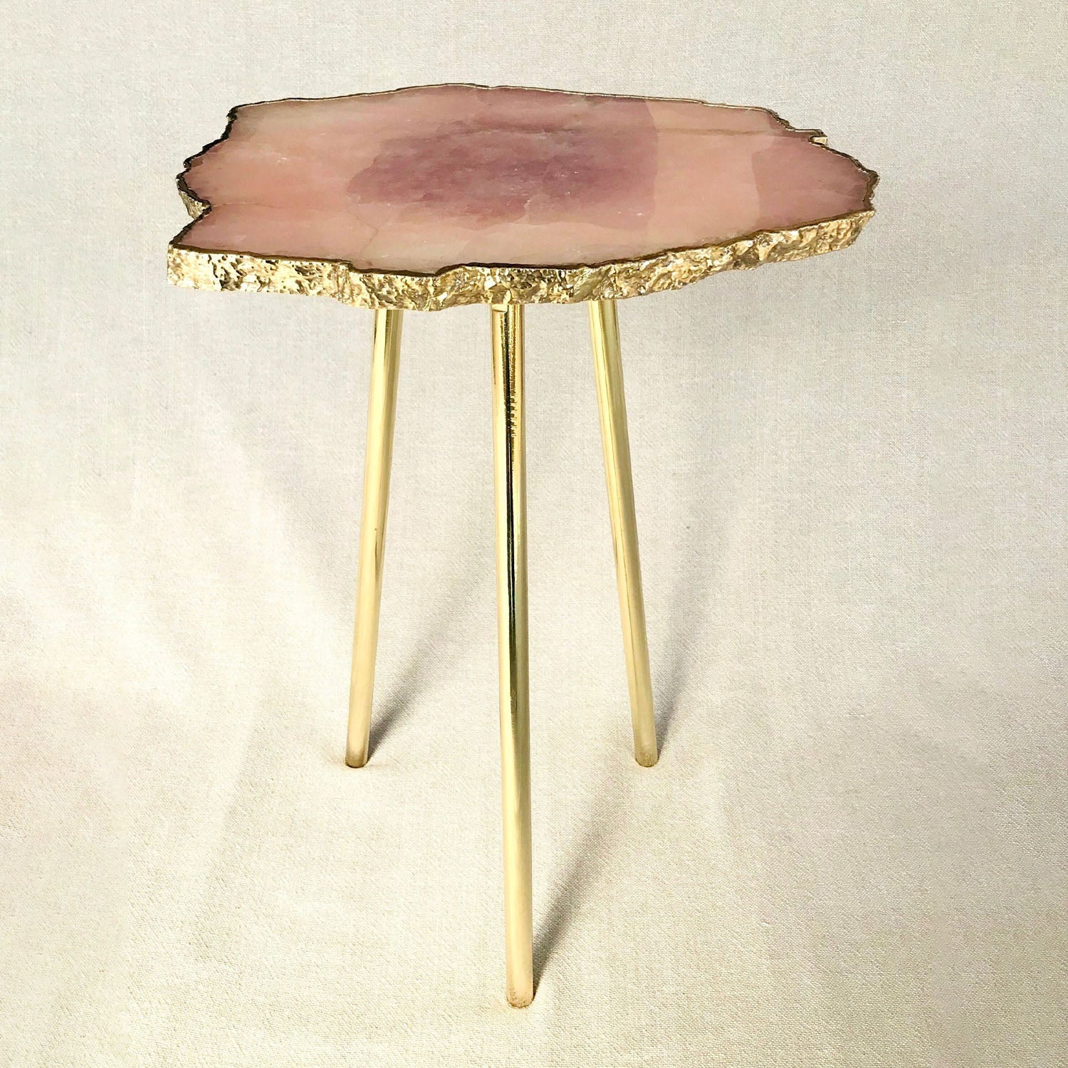 Small Rose Quartz Agate Organic Edge Side/Coffee Table