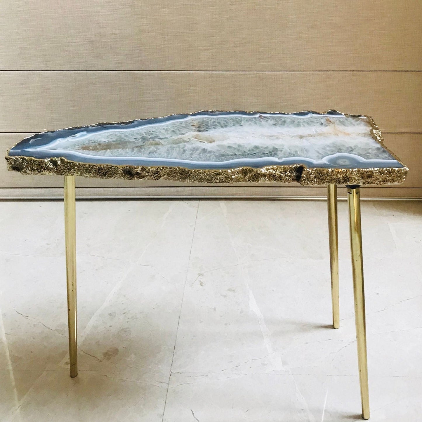 Large Grey Agate Single Piece Quartz/Gemstone/Crystal/Stone Organic Edge Side/Coffee Table