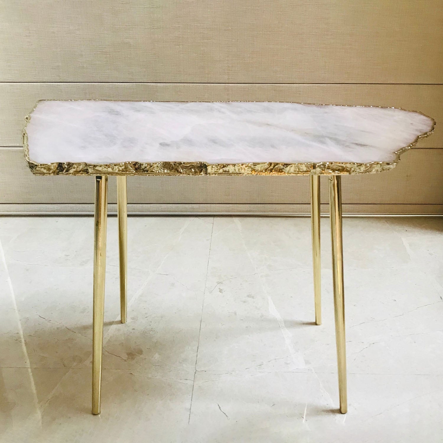 Large Rose Quartz Agate Organic Edge Side/Coffee Table