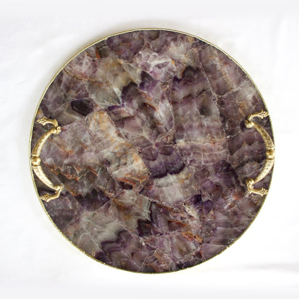 Amethyst Agate Serving Tray With Brass Handles