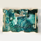 Large Composite Green Agate Serving Tray With Plain Modern Brass Handles 10"x15"