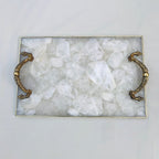 White Agate  Serving Tray With Brass Handles