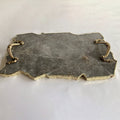 Large Smoky Grey Agate Serving Tray With Brass Handles 10"x15"