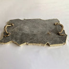 Large Smoky Grey Agate Serving Tray With Brass Handles 10"x15"