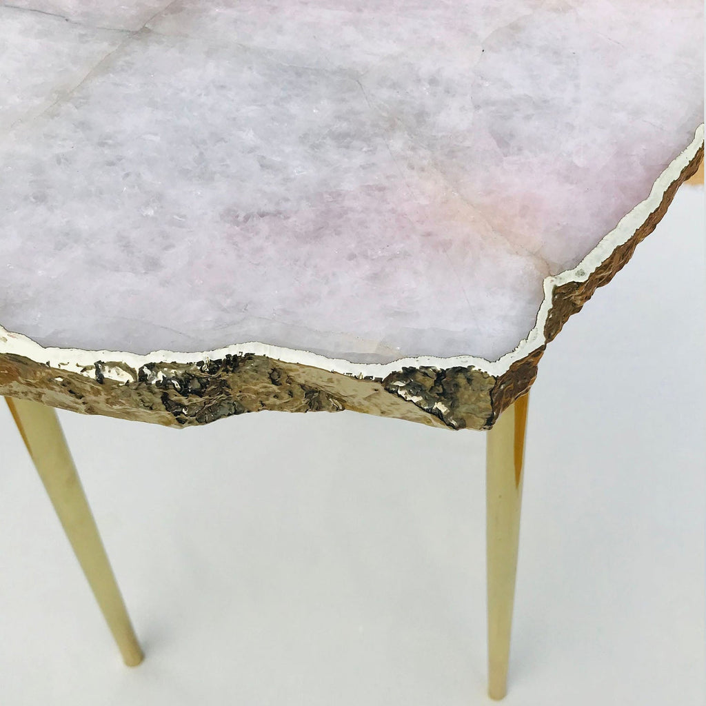 Large Rose Quartz Agate Organic Edge Side/Coffee Table