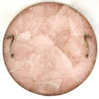 Rose Quartz Agate Serving Tray With Brass Handles