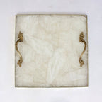 White Agate Serving Tray With Brass Handles