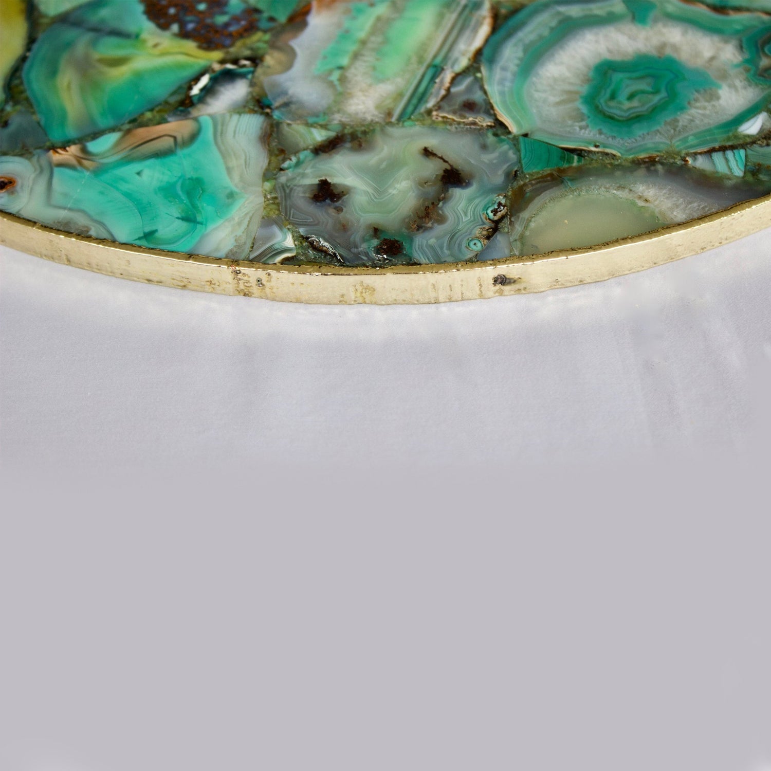 Green Agate Serving Tray With Brass Handles
