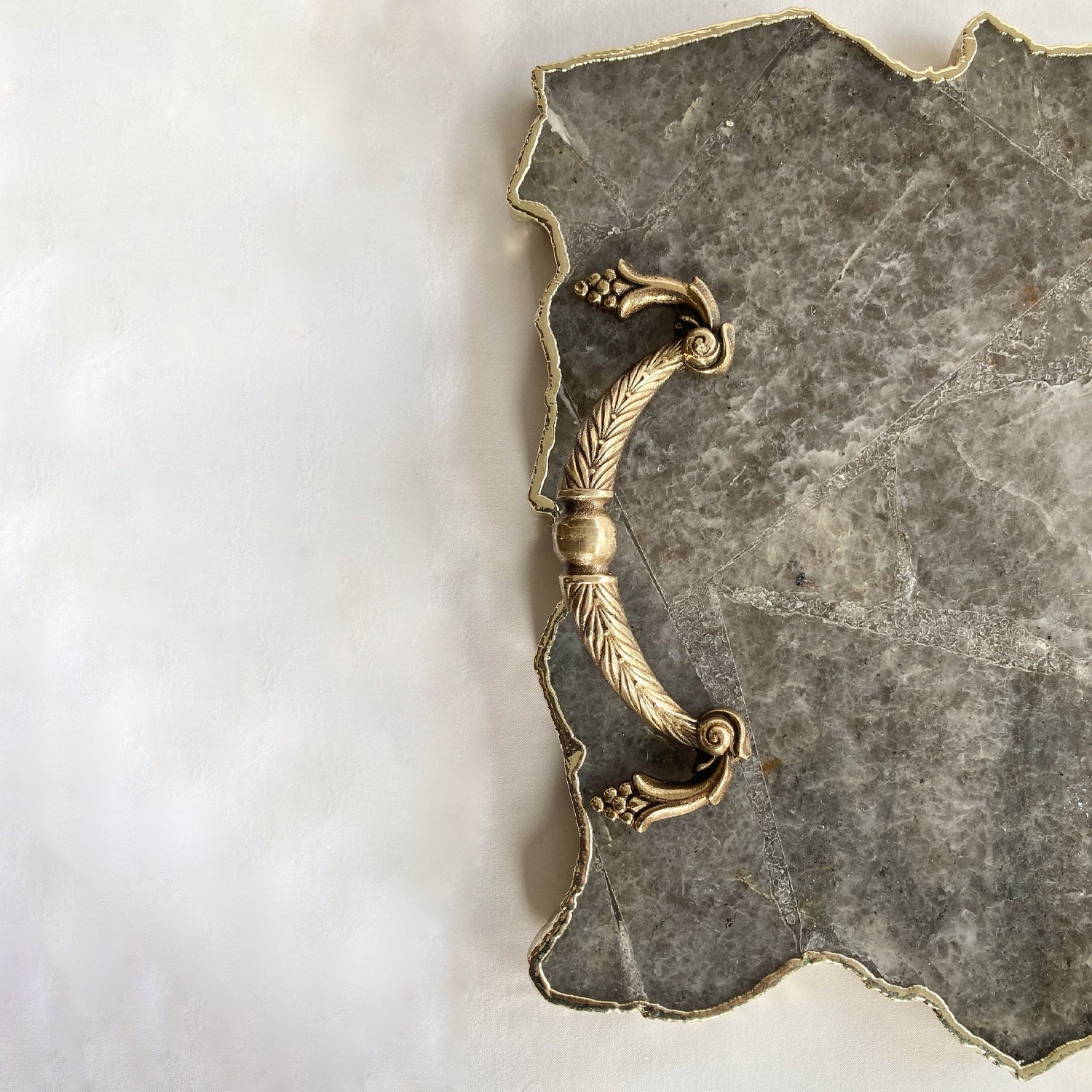 Large Smoky Grey Agate Serving Tray With Brass Handles 10"x15"
