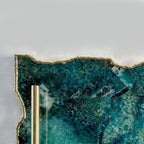 Large Composite Green Agate Serving Tray With Plain Modern Brass Handles 10"x15"