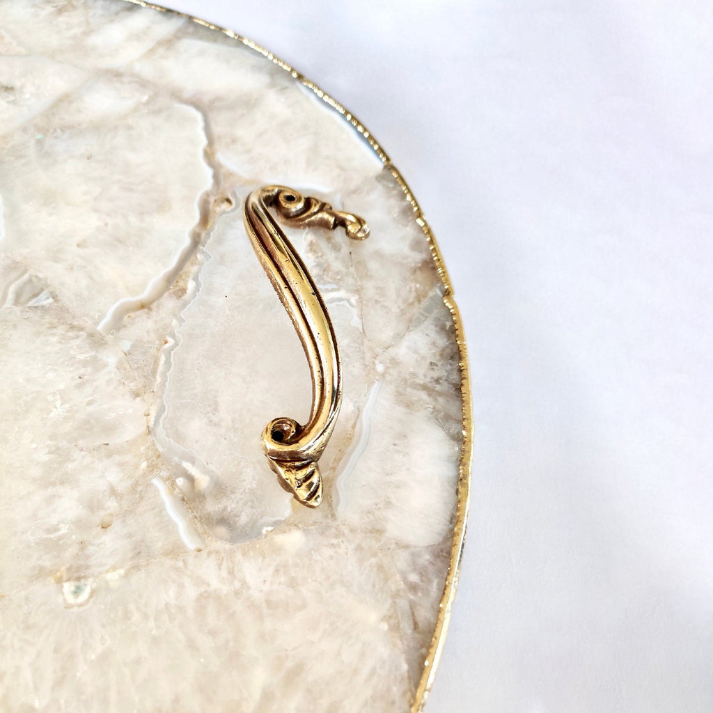 White Agate Serving Tray With Brass Handles