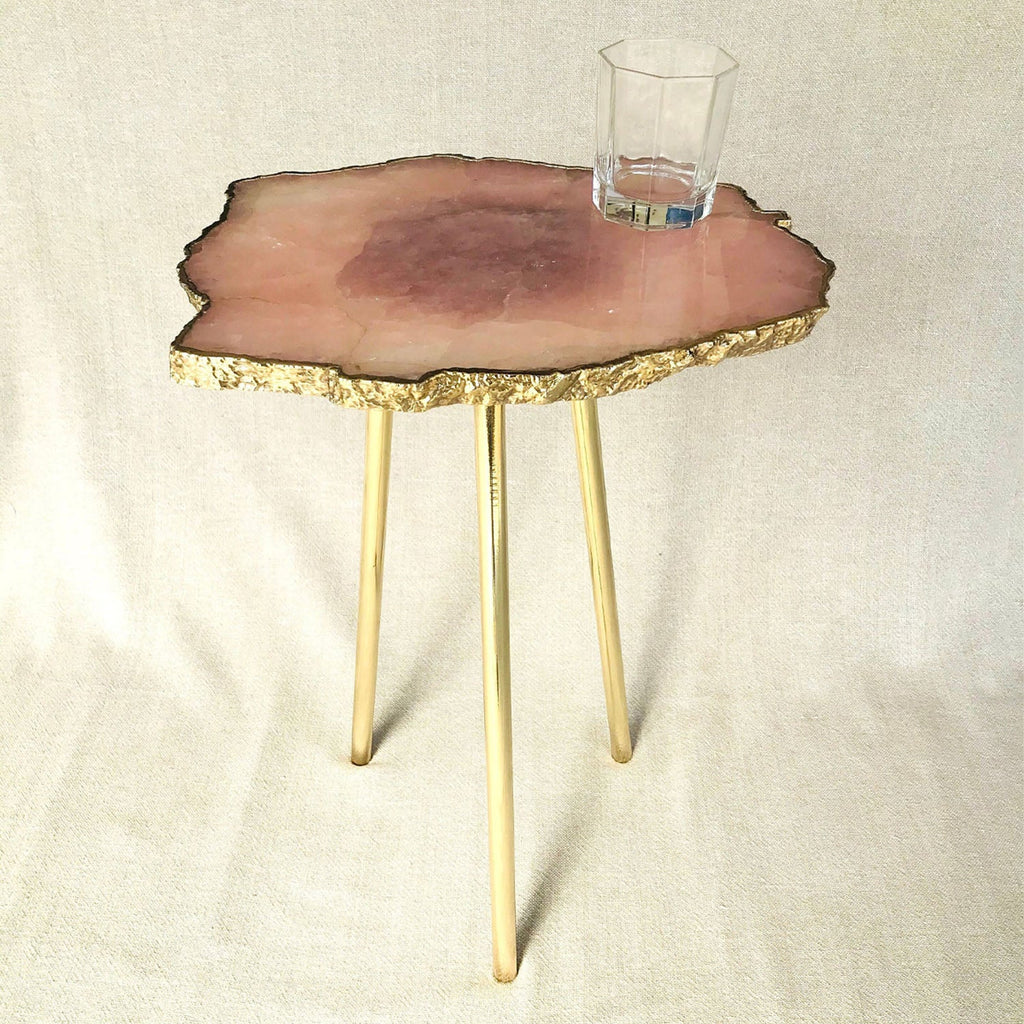 Small Rose Quartz Agate Organic Edge Side/Coffee Table