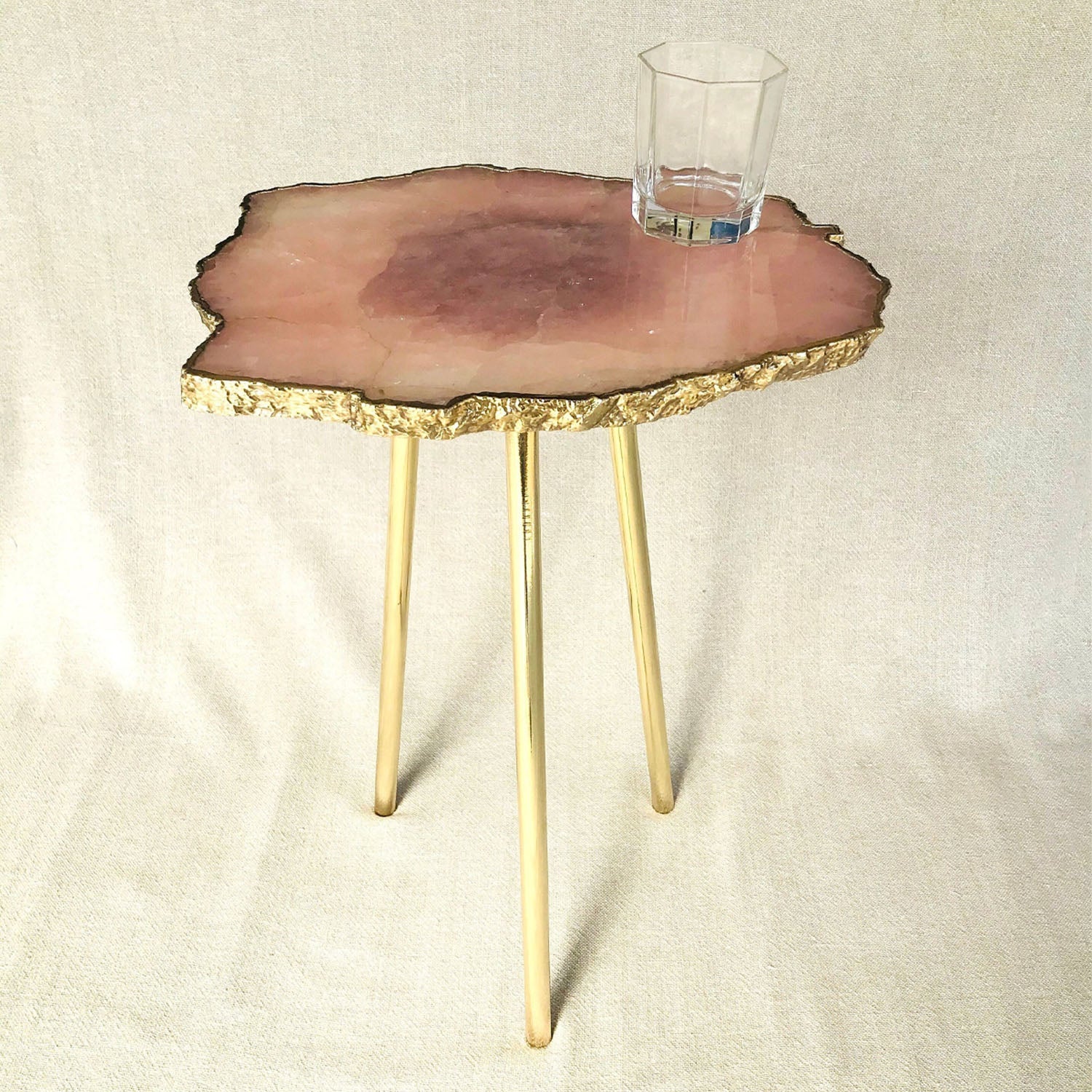 Small Rose Quartz Agate Organic Edge Side/Coffee Table