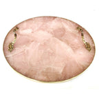 Rose Quartz Agate Serving Tray With Brass Handles