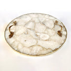 White Agate Serving Tray With Brass Handles