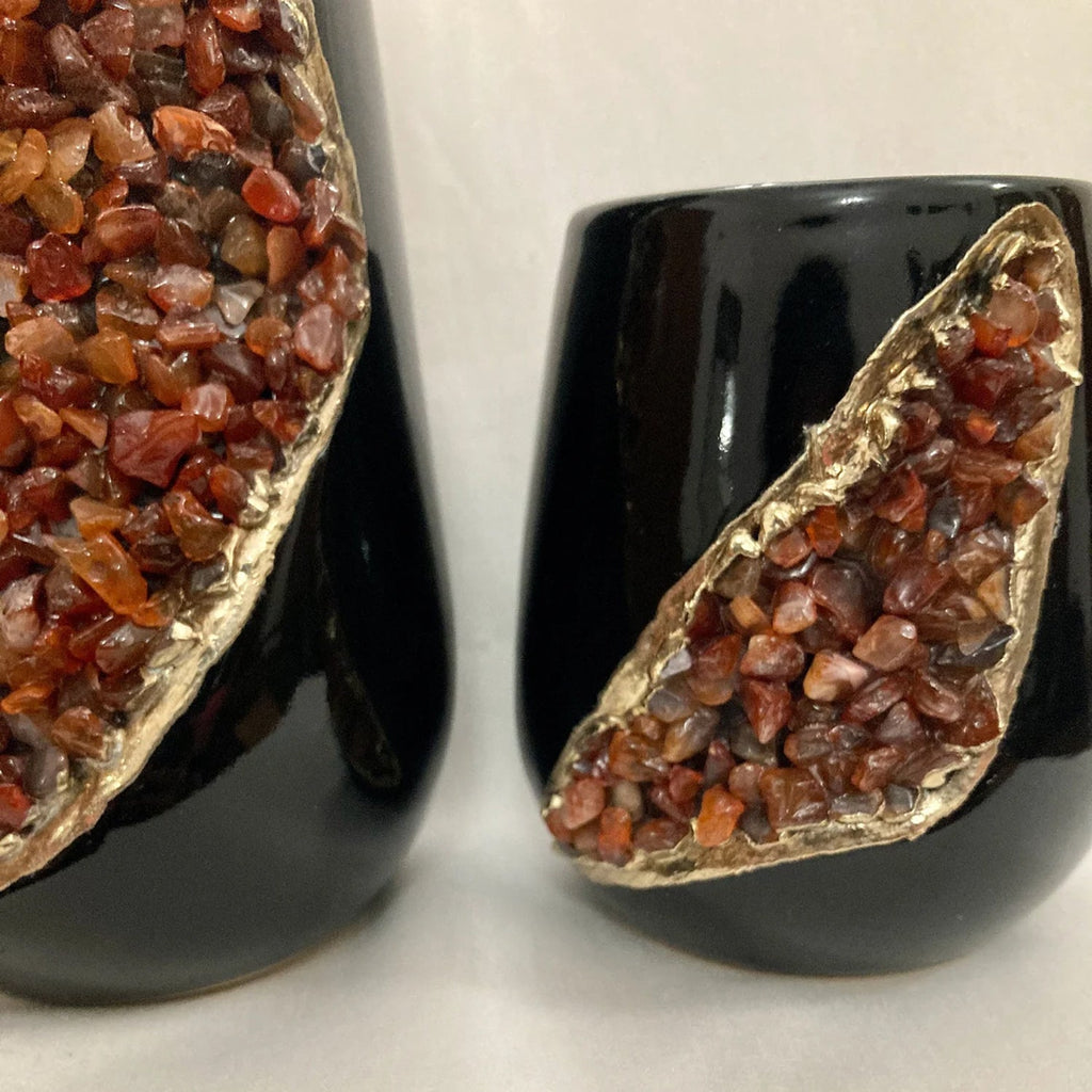 Set of 2 Black Ceramic Vases