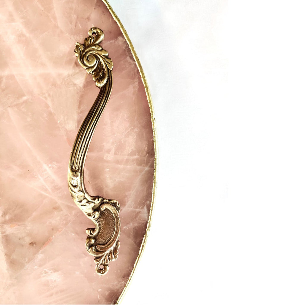 Rose Quartz Agate Serving Tray With Brass Handles