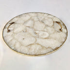 White Agate Serving Tray With Brass Handles