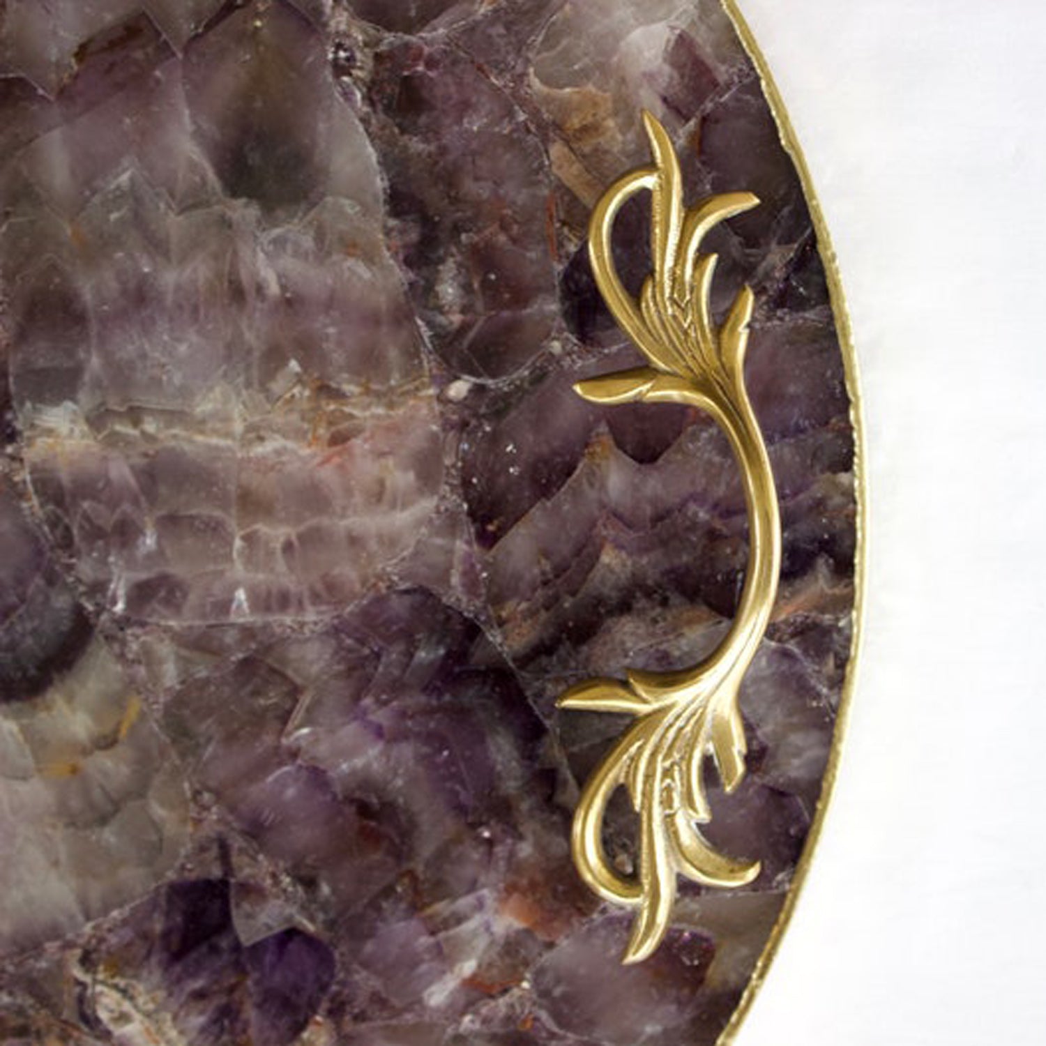 Amethyst Agate Serving Tray With Brass Handles