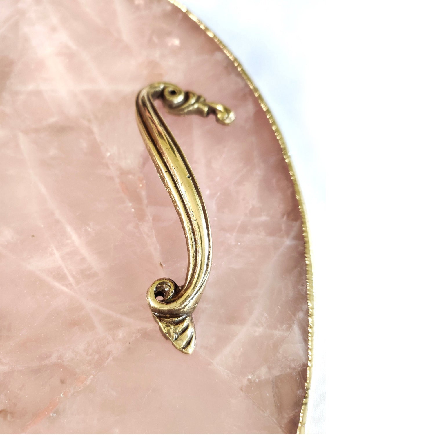 Rose Quartz Agate Serving Tray With Brass Handles
