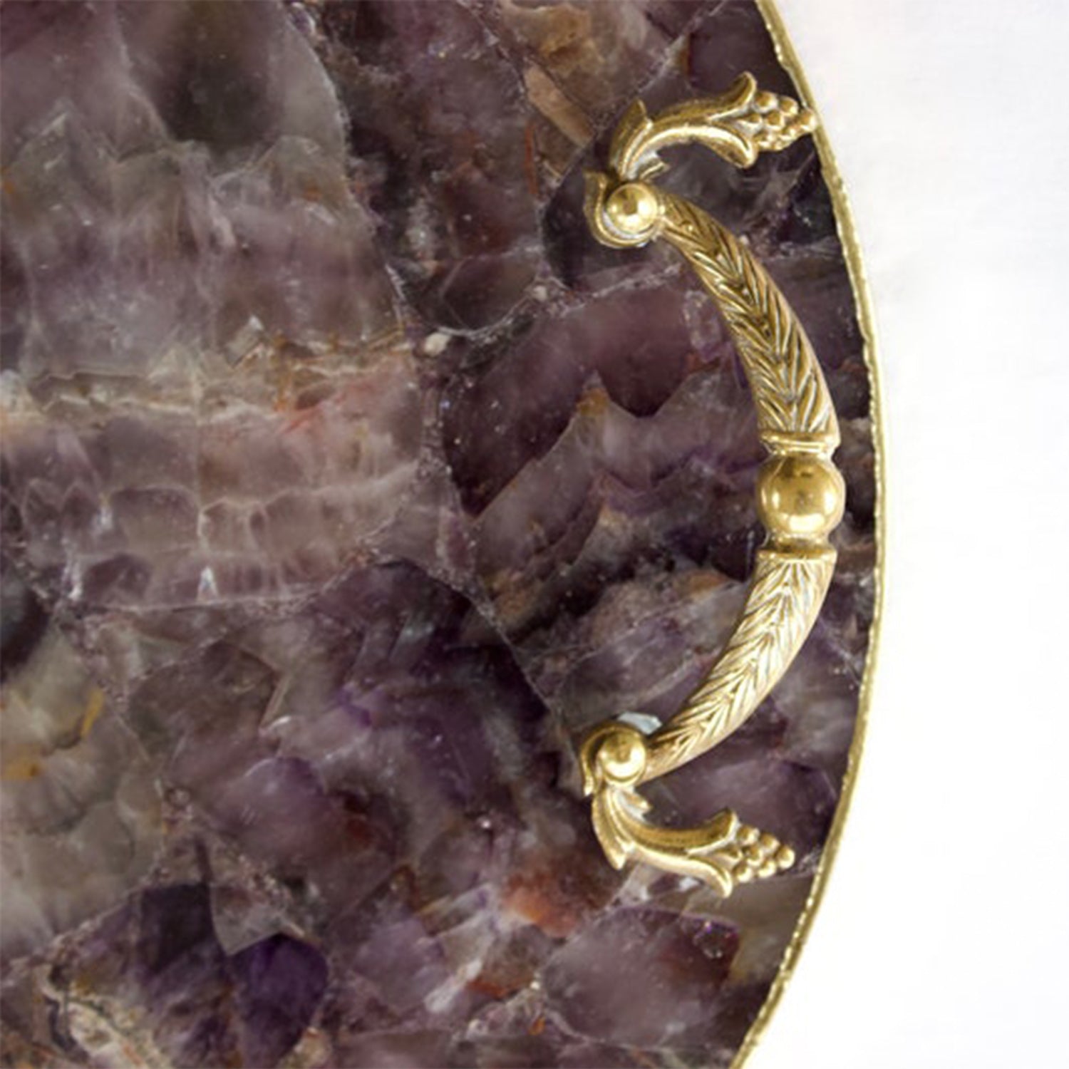 Amethyst Agate Serving Tray With Brass Handles