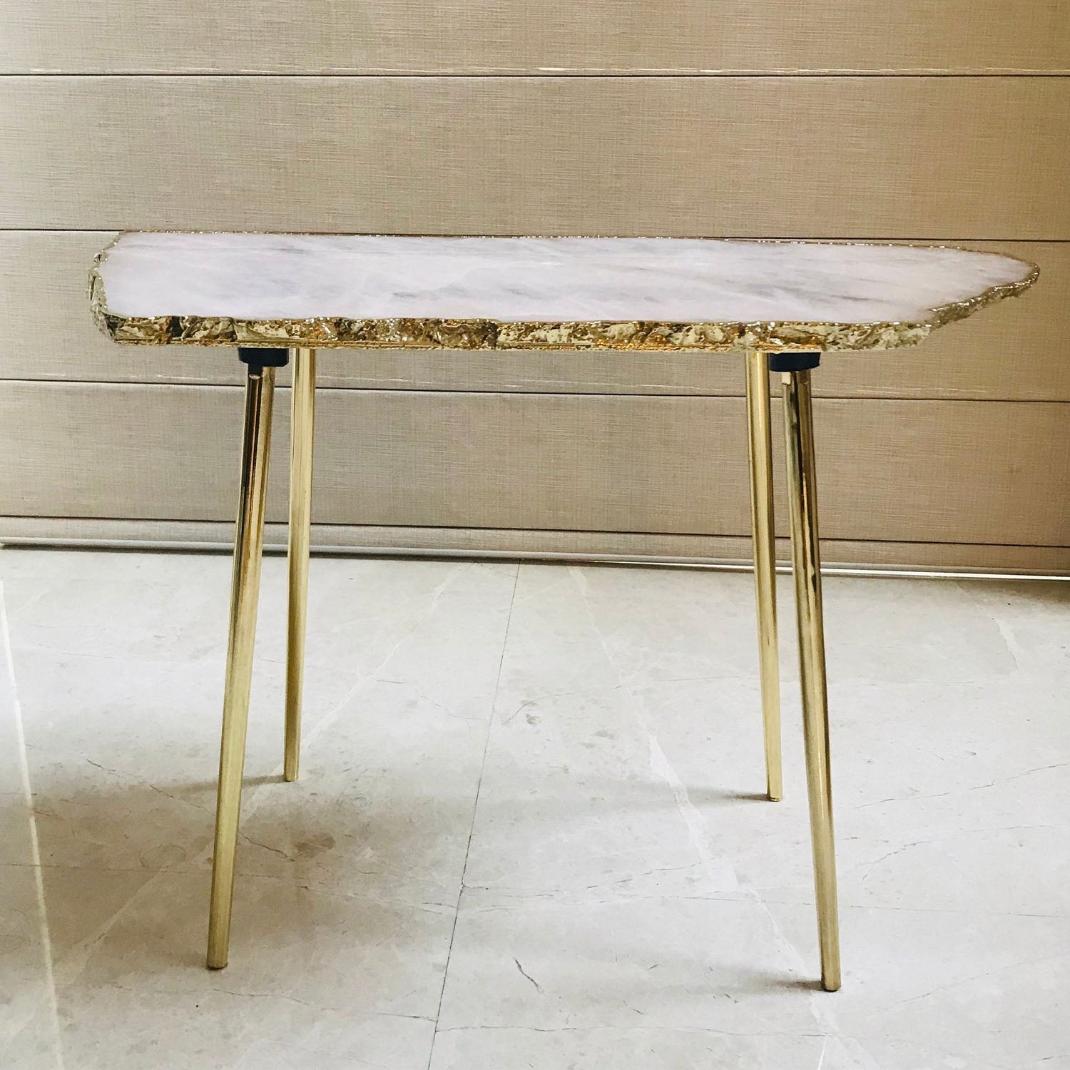 Large Rose Quartz Agate Organic Edge Side/Coffee Table