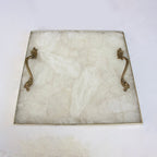 White Agate Serving Tray With Brass Handles