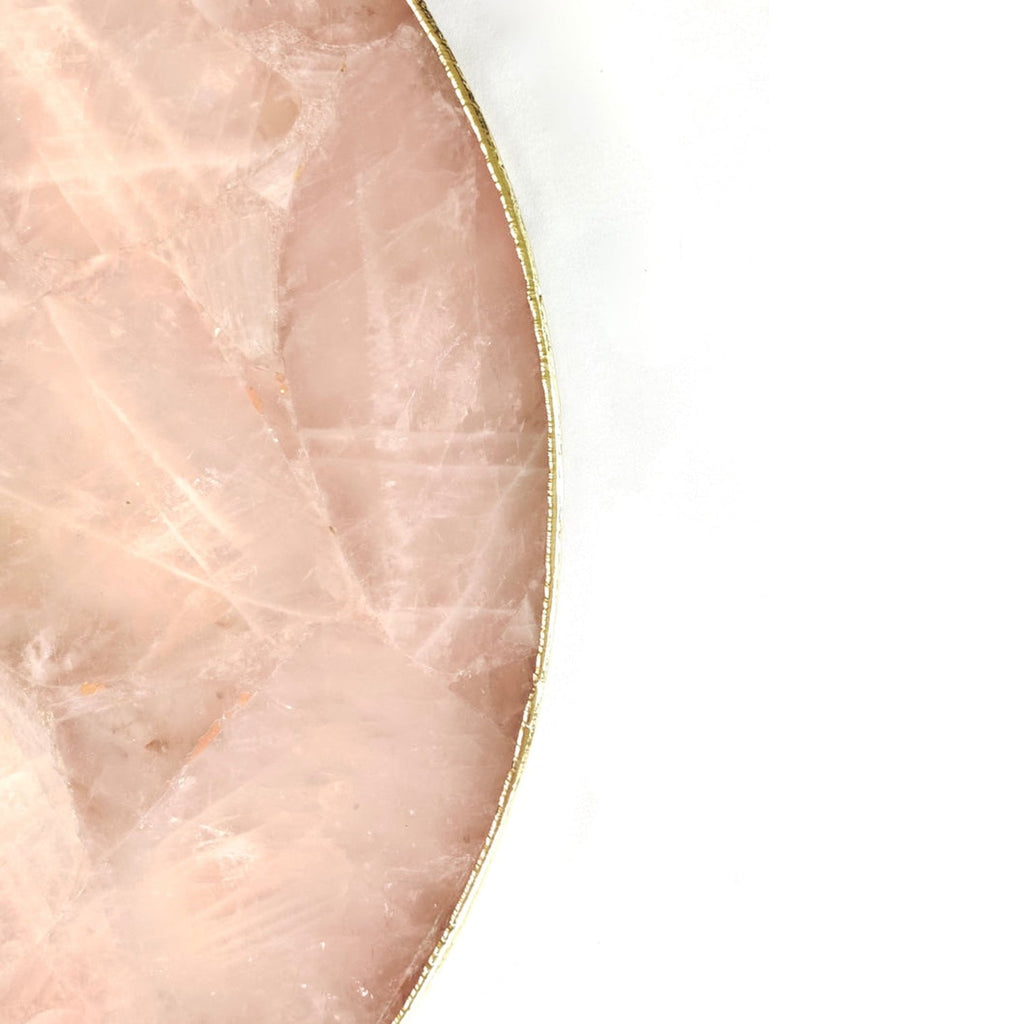 Rose Quartz Agate Serving Tray With Brass Handles