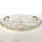 White Agate Serving Tray With Brass Handles