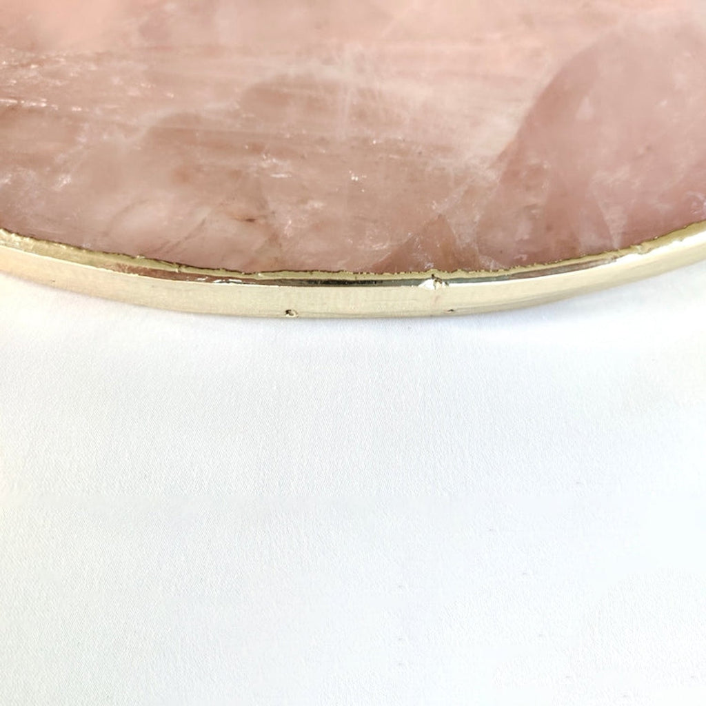 Rose Quartz Agate Serving Tray With Brass Handles