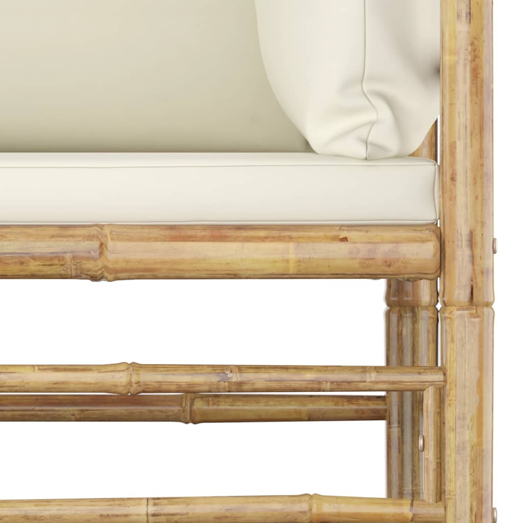 NNEVL 5 Piece Garden Lounge Set with Cream White Cushions Bamboo