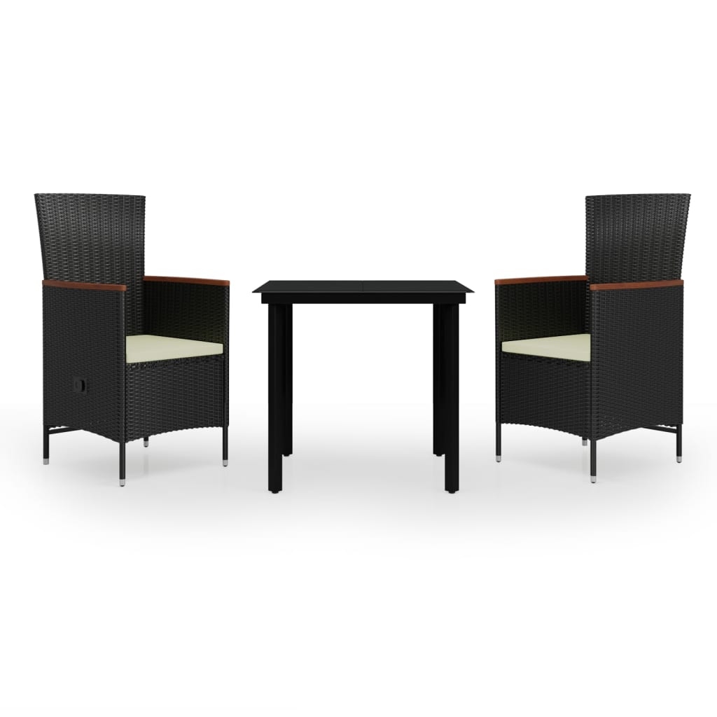 NNEVL 3 Piece Garden Dining Set with Cushions Black