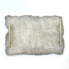 Large White Agate Serving Tray With Brass Handle Boards 10"x15"