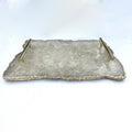 Large White Agate Serving Tray With Brass Handle Boards 10"x15"