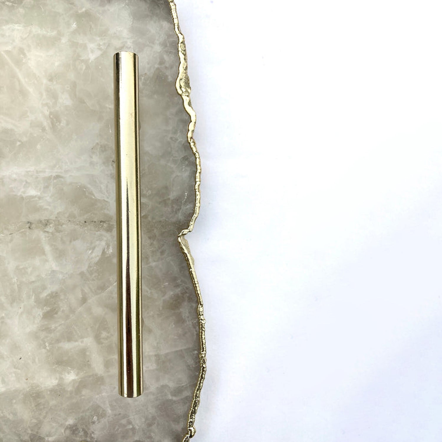 Large White Agate Serving Tray With Brass Handle Boards 10"x15"