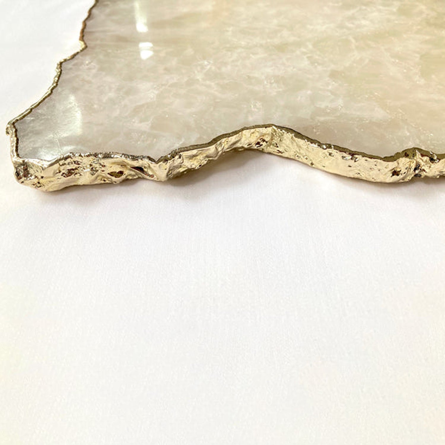 Large White Agate Serving Tray With Brass Handle Boards 10"x15"