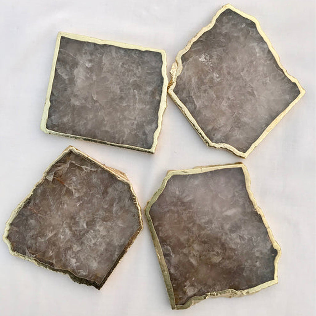 Smoky Grey Agate Quartz Aventurine Set of 4 Large Coasters