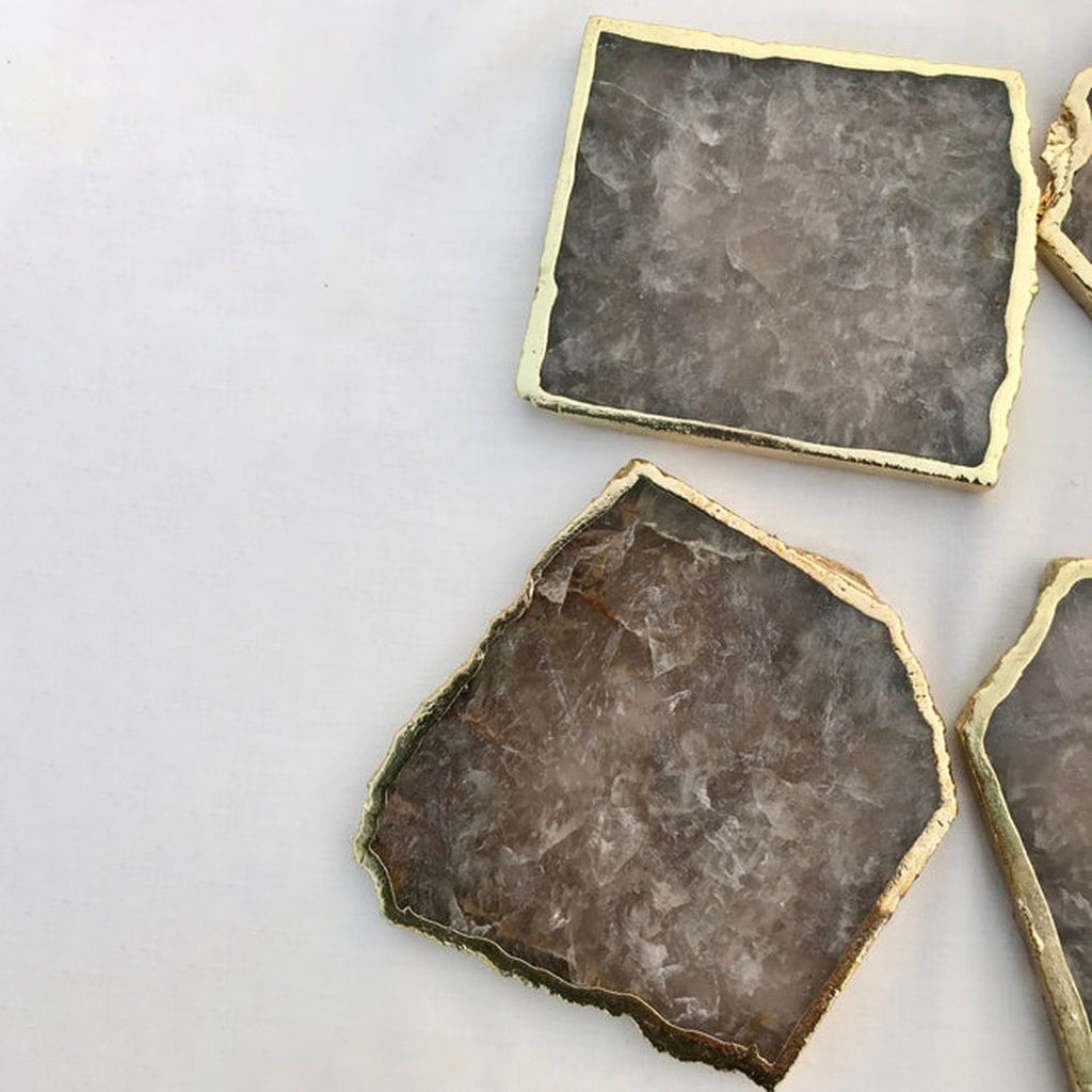 Smoky Grey Agate Quartz Aventurine Set of 4 Large Coasters
