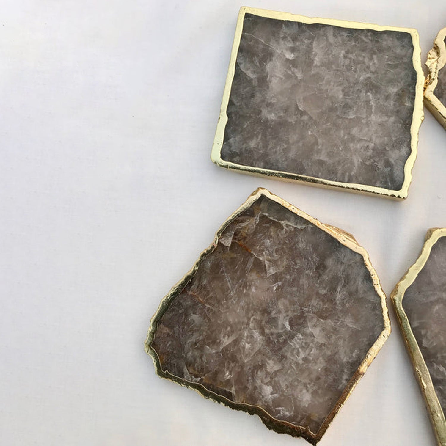 Smoky Grey Agate Quartz Aventurine Set of 4 Large Coasters