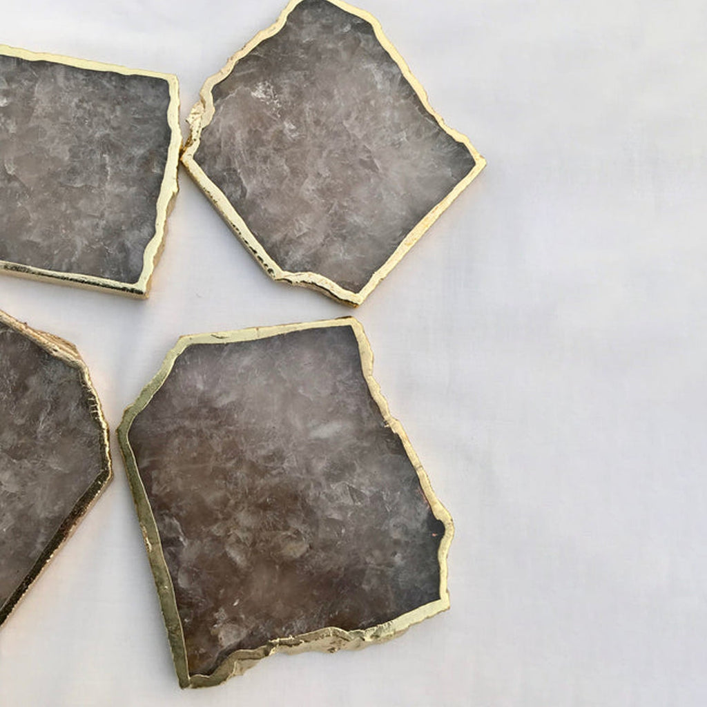 Smoky Grey Agate Quartz Aventurine Set of 4 Large Coasters