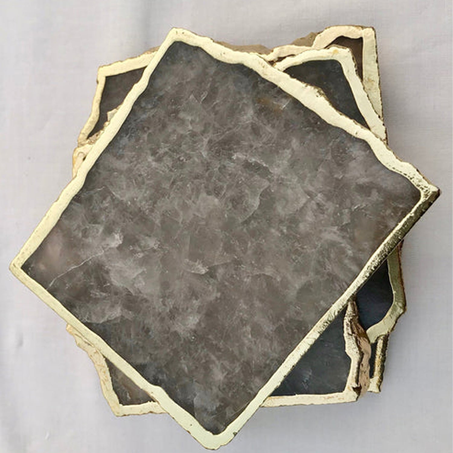 Smoky Grey Agate Quartz Aventurine Set of 4 Large Coasters
