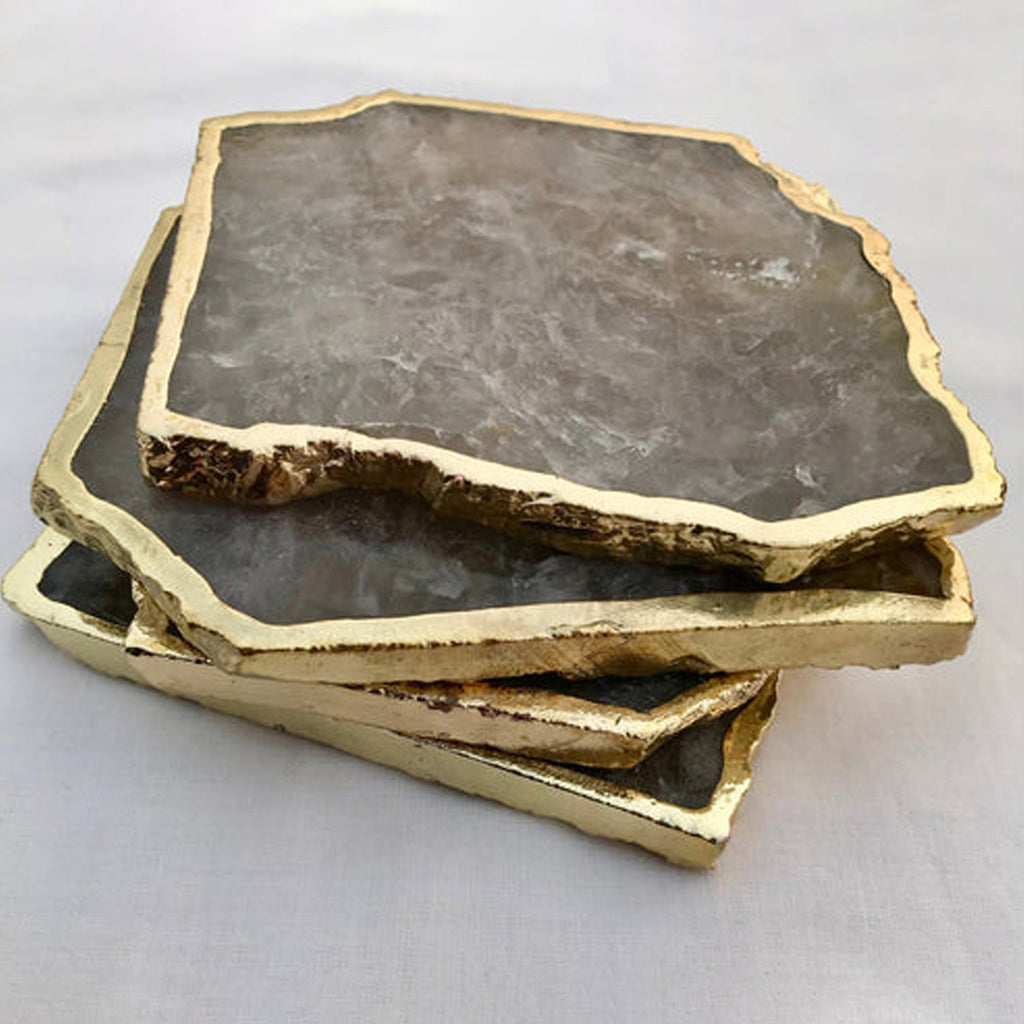 Smoky Grey Agate Quartz Aventurine Set of 4 Large Coasters