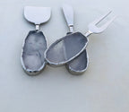 Set of 3 Agate Clear Quartz Cheese Knives/Spreaders